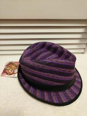Mattel Ever After High Raven Queen girls purple black striped fedora hat NWT